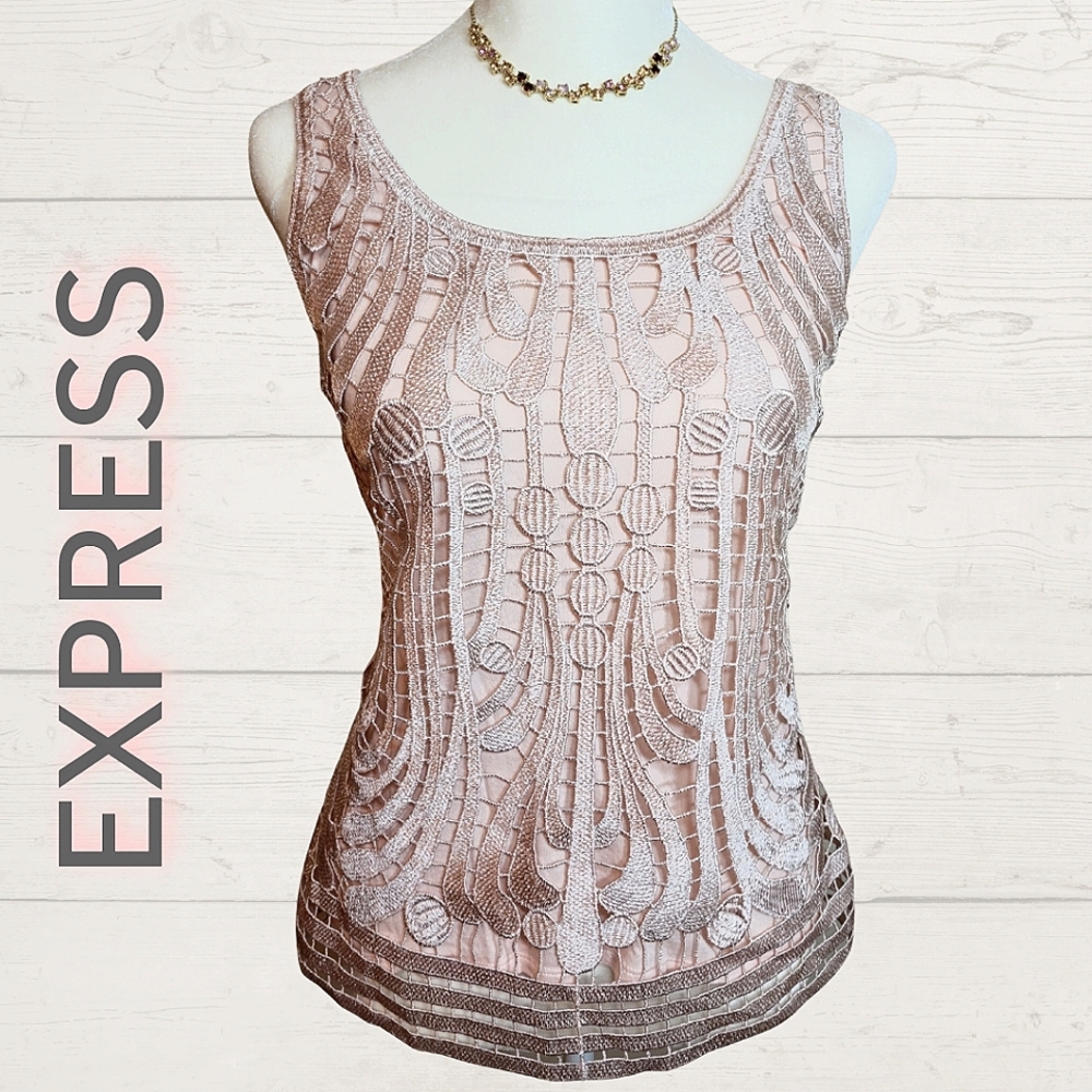 EXPRESS Pink Lace Embroidered Tank Top EUC Size Small